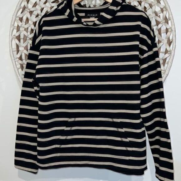 PacSun Tops - PacSun black and tan striped woman’s hooded sweatshirt size small like new
